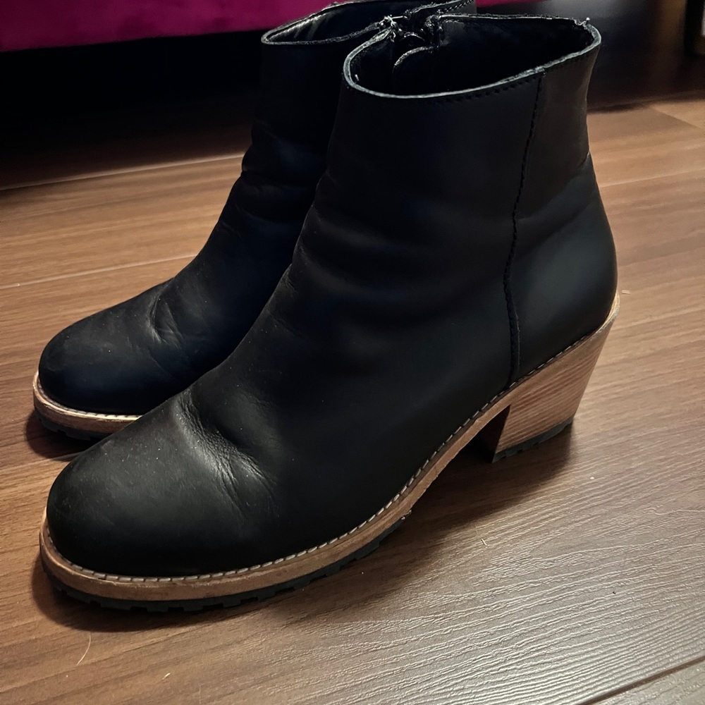Black Leather Ankle Boots - Picture 2 of 6
